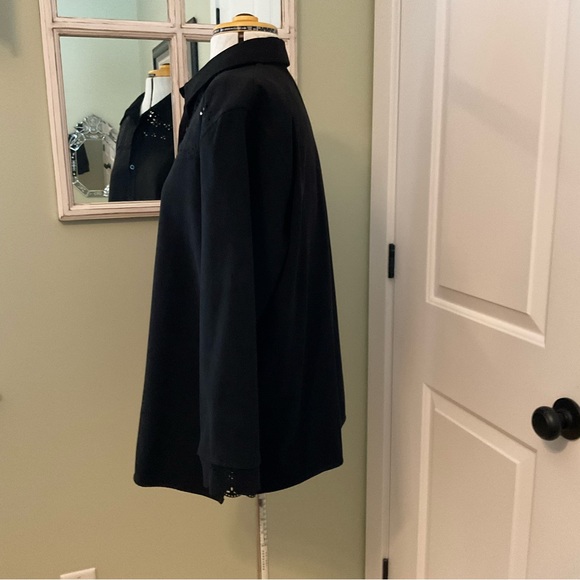 CARROLL REDD, BLACK OPEN LACE, FAUX VELOUR BLOUSE, SIZE: L - Picture 2 of 11